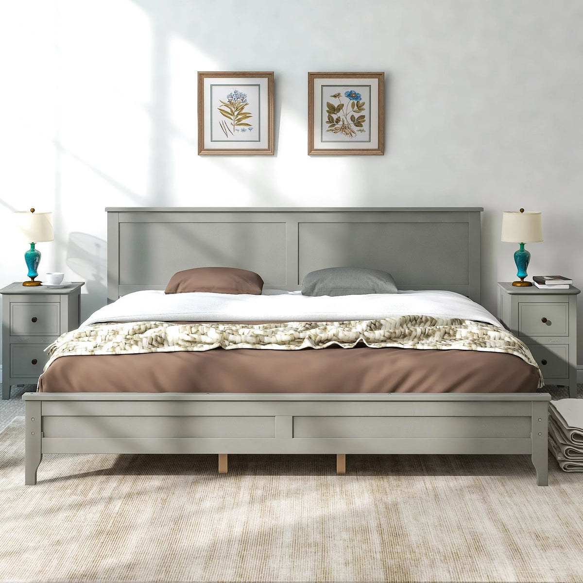 Solid Wood King Platform Bed Z937