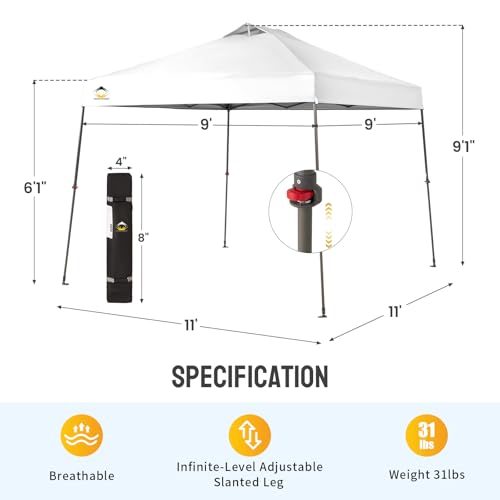 11x11 Pop Up Canopy Tent with Wheeled Bag, White S2459
