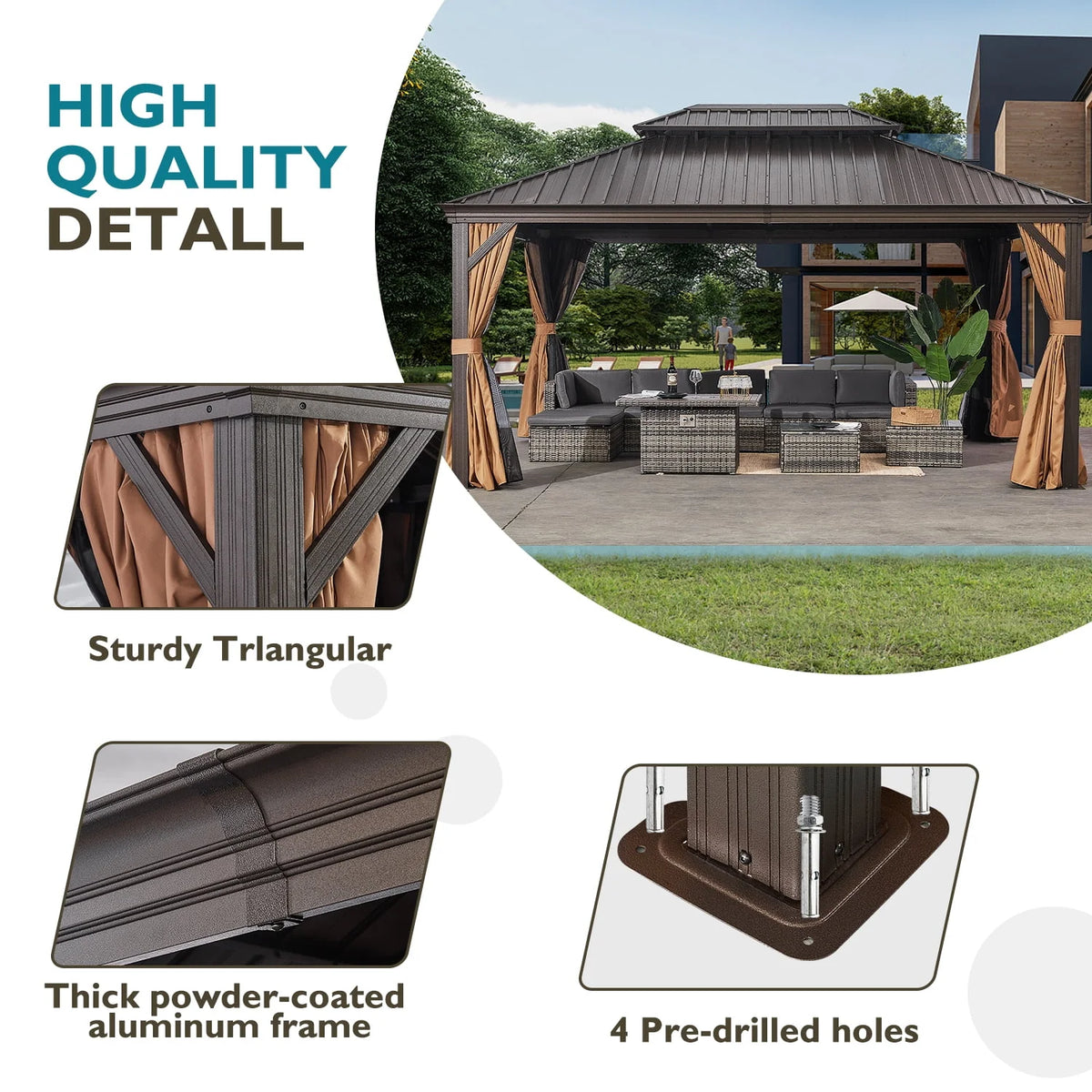 10'x12' Hardtop Aluminum Gazebo with Curtains and Netting J2936