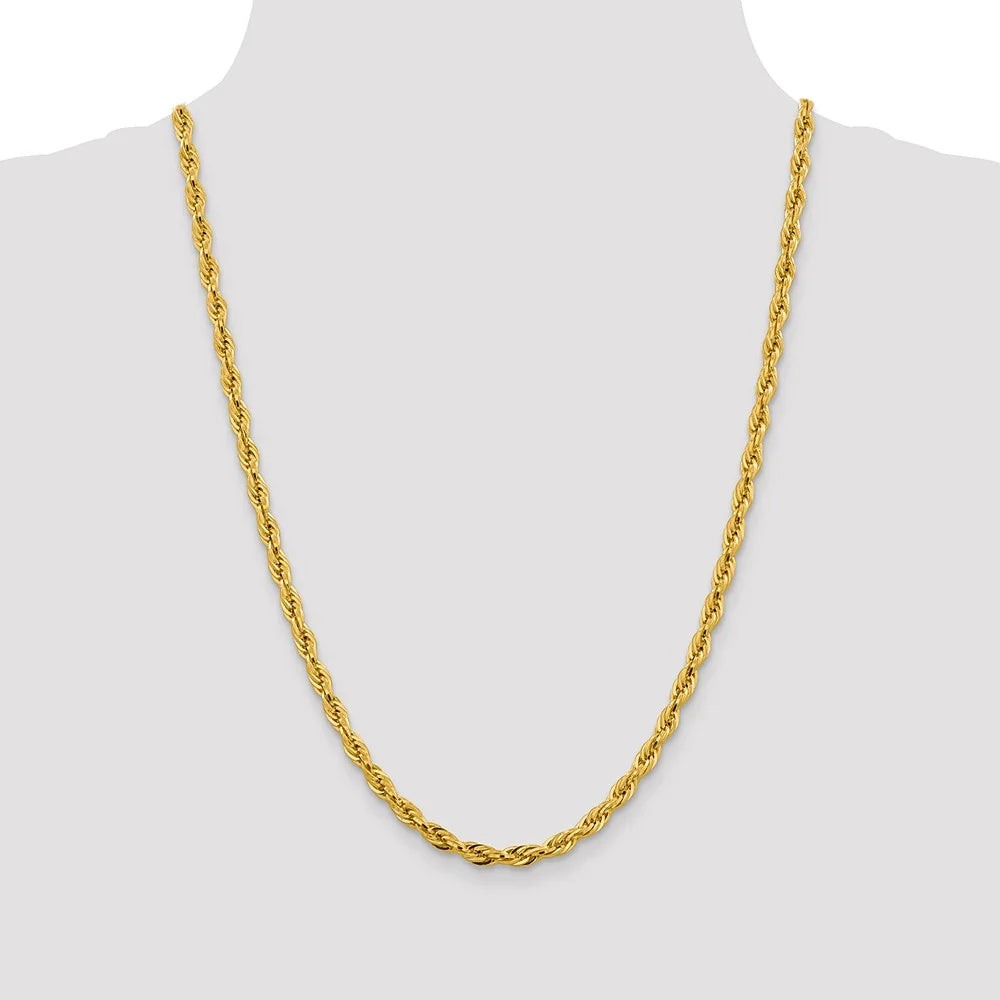 14kt Yellow Gold 4.75mm Rope Chain 24 inch Lobster Clasp K870