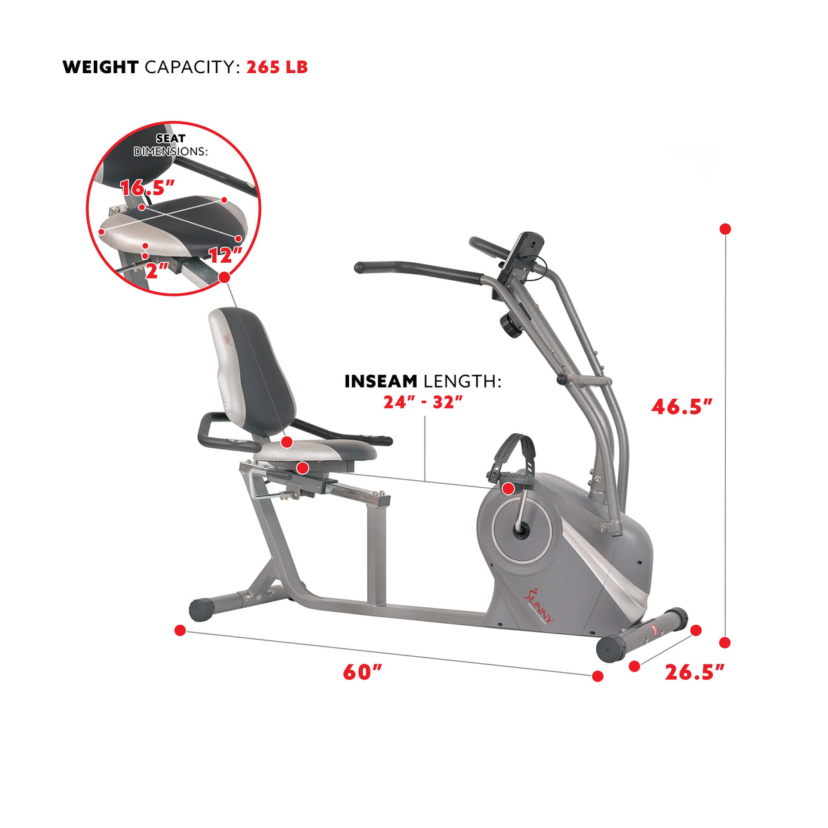Magnetic Recumbent Bike with Arm Exercisers O349