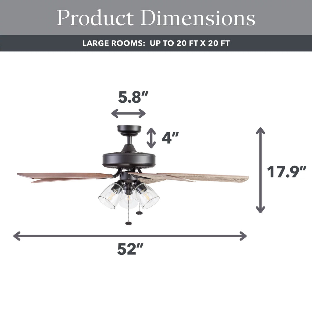 52" 5 Blade Oil-Rubbed Bronze Ceiling Fan with 3 Lights H608032