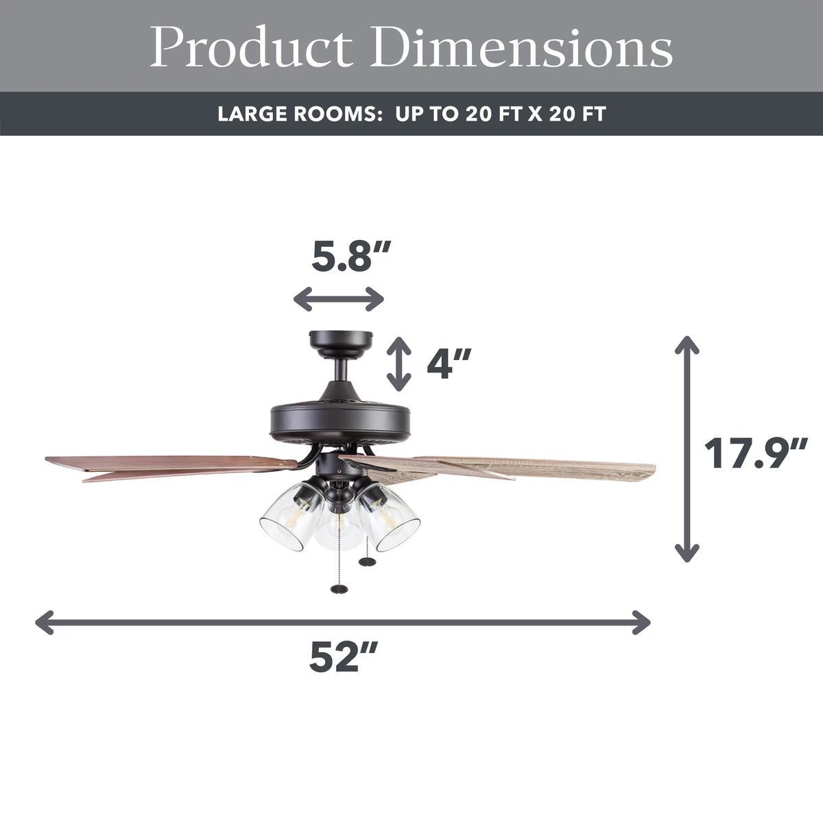 52" 5 Blade Oil-Rubbed Bronze Ceiling Fan with 3 Lights H608032