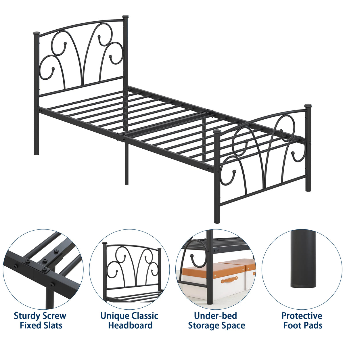14 Twin Metal Platform Bed Frame with Headboard W998313