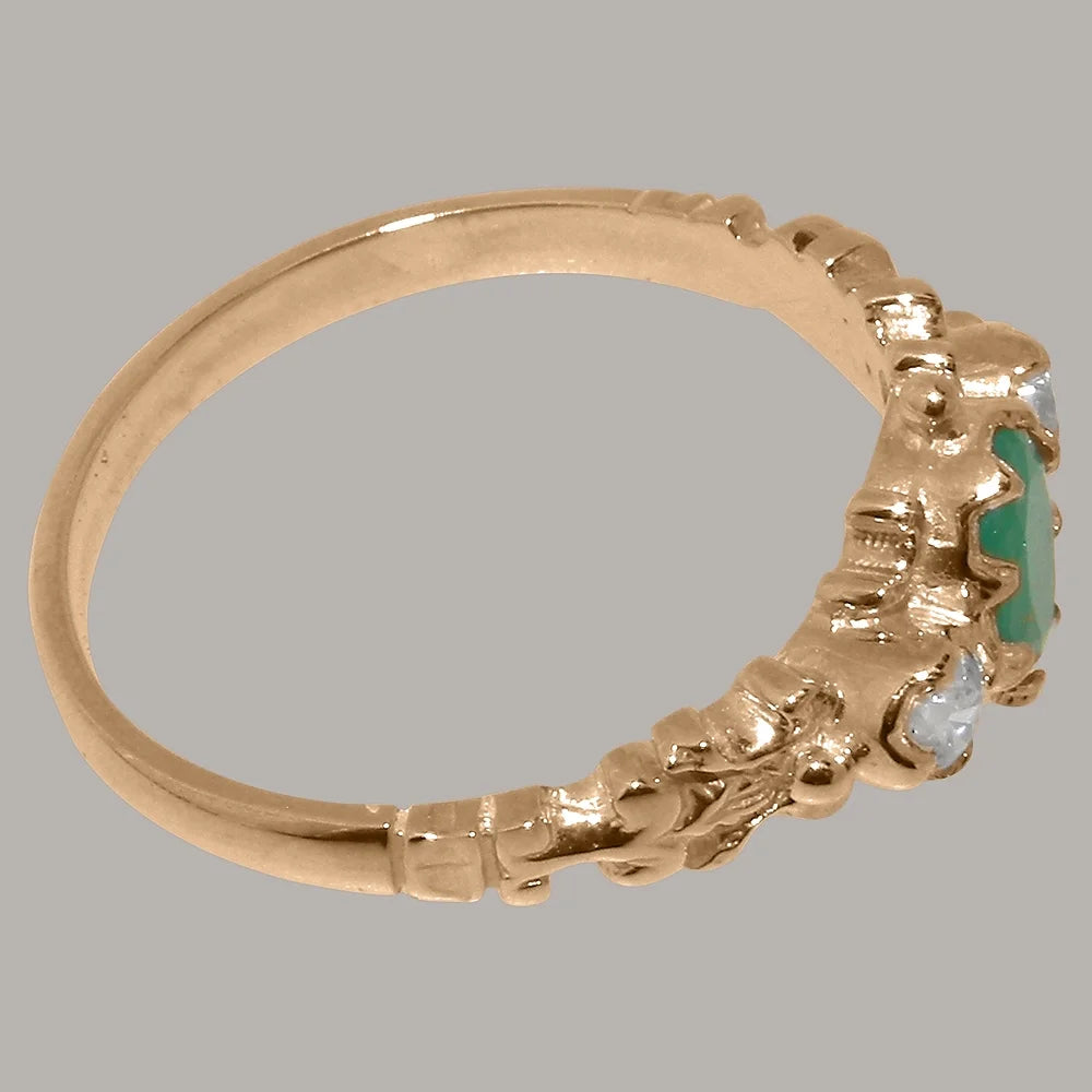 14k Rose Gold Natural Emerald & Diamond Ring V3114