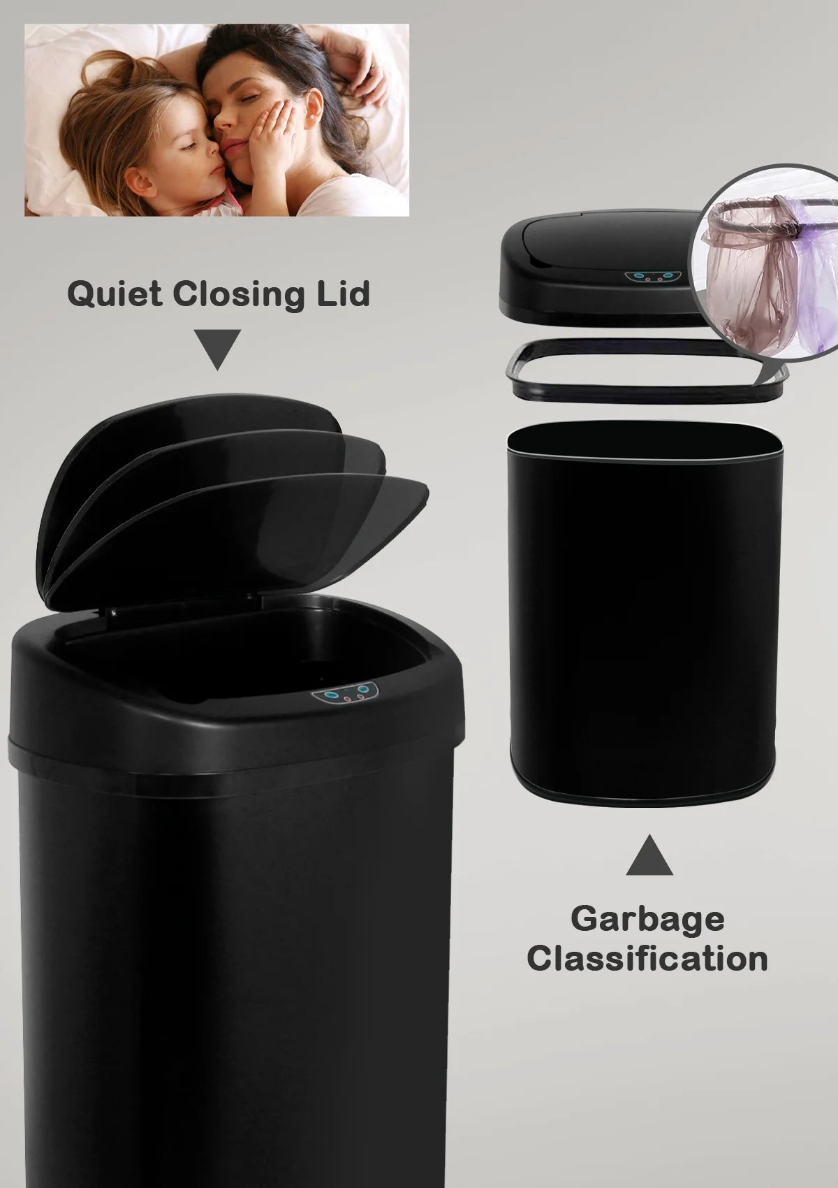 13 Gallon Touch-Free Motion Sensor Stainless-Steel Trash Can with Lid I305