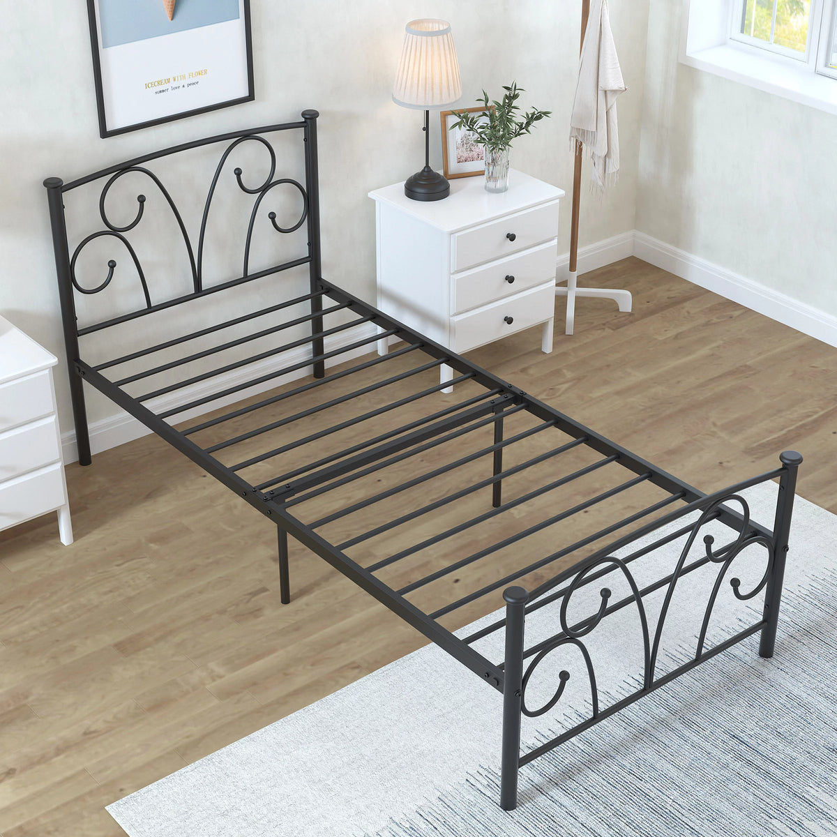 14 Twin Metal Platform Bed Frame with Headboard W998313