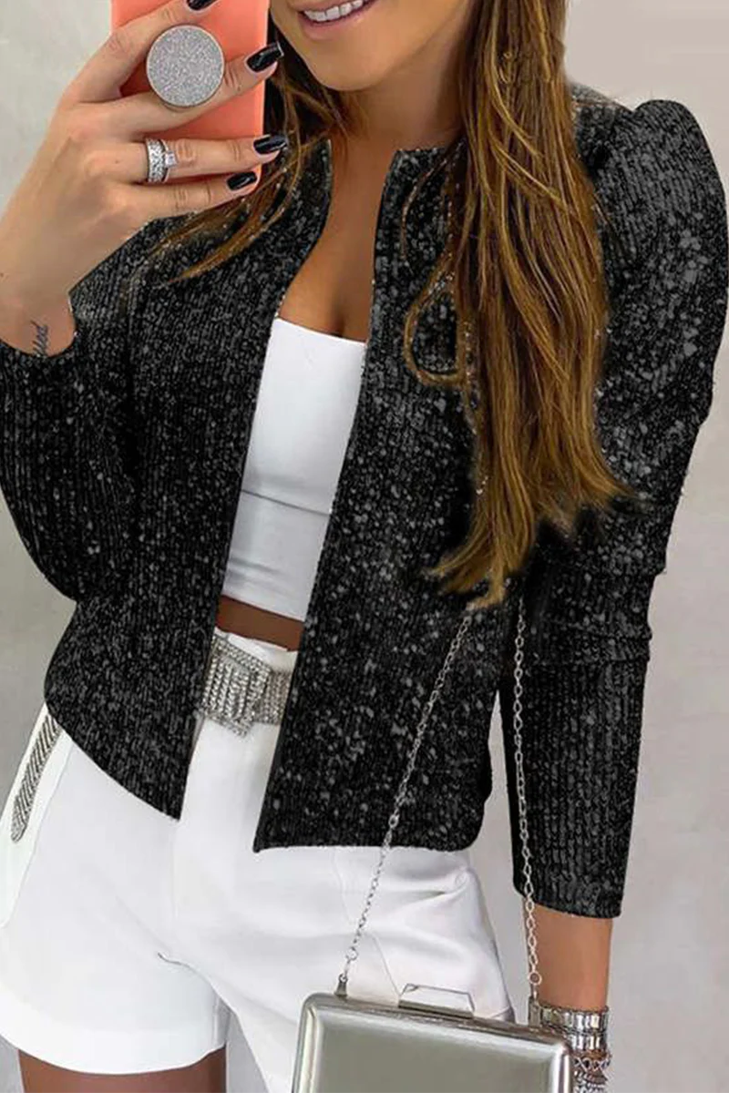Solid Sequins Patchwork Outerwear E7746