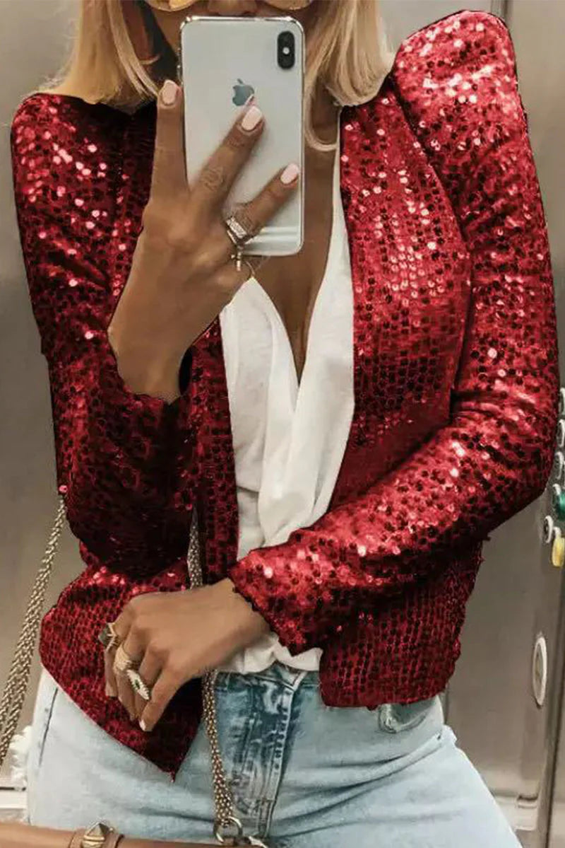 Solid Sequins Patchwork Outerwear E7746